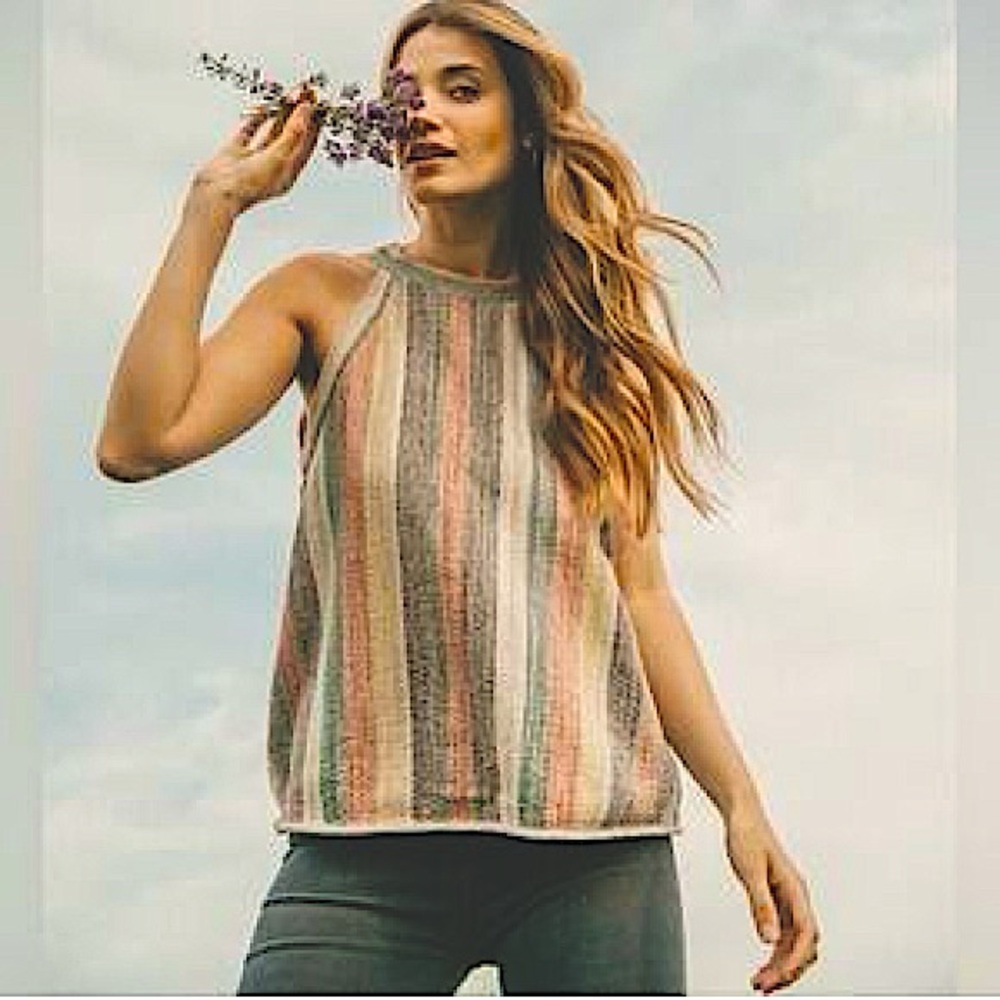 W5 Anthropologie Halter Top Tunic Woven Striped Boho Hippie Festival blouse Sz M